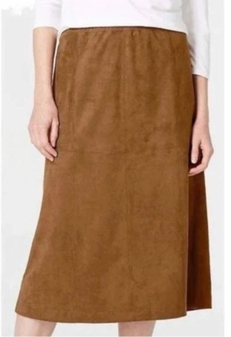 J. JILL Faux Suede Midi Skirt in Acorn Brown // XL